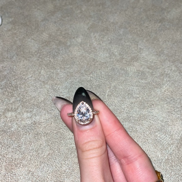 Pandora rose gold tear drop halo ring and and princess wishbone ring stack - Picture 2 of 8